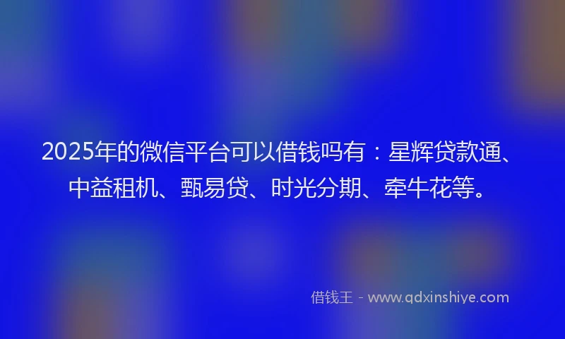 2025年的微信平台可以借钱吗有：星辉贷款通、中益租机、甄易贷、时光分期、牵牛花等。
