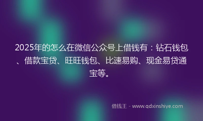 2025年的怎么在微信公众号上借钱有：钻石钱包、借款宝贷、旺旺钱包、比速易购、现金易贷通宝等。