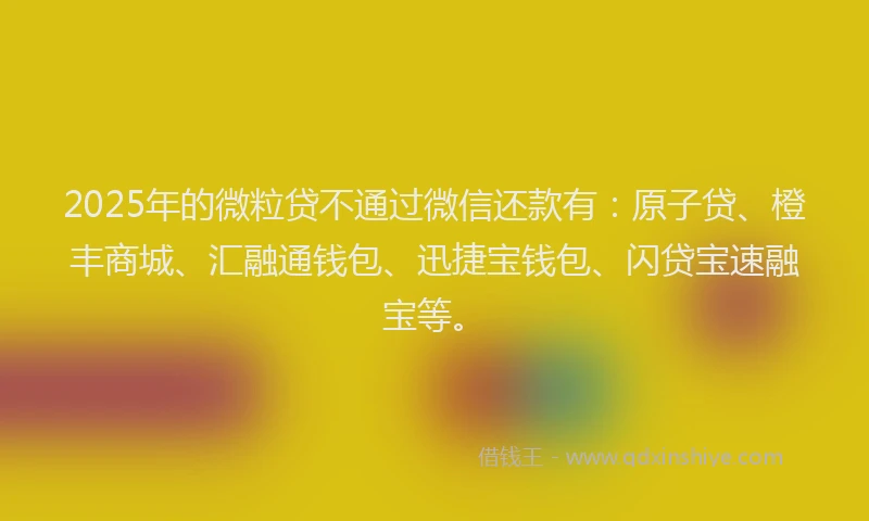 2025年的微粒贷不通过微信还款有：原子贷、橙丰商城、汇融通钱包、迅捷宝钱包、闪贷宝速融宝等。
