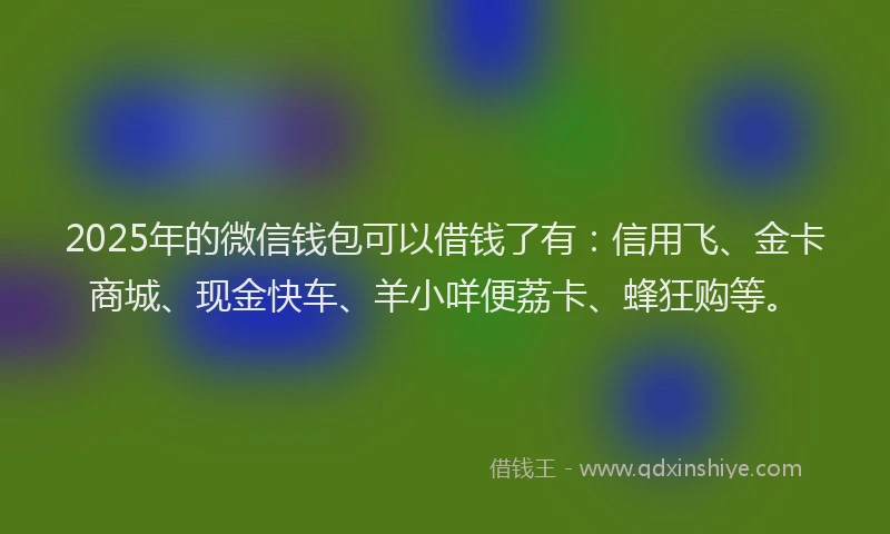 2025年的微信钱包可以借钱了有：信用飞、金卡商城、现金快车、羊小咩便荔卡、蜂狂购等。