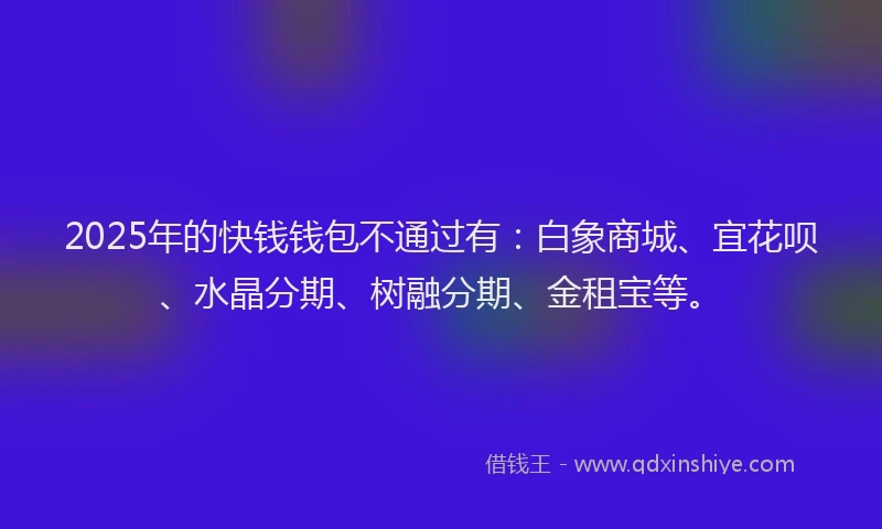 2025年的快钱钱包不通过有：白象商城、宜花呗、水晶分期、树融分期、金租宝等。