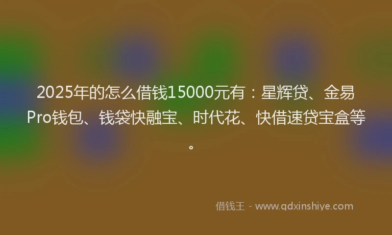 2025年的怎么借钱15000元有：星辉贷、金易Pro钱包、钱袋快融宝、时代花、快借速贷宝盒等。