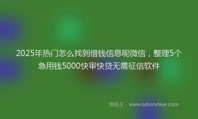 2025年热门怎么找到借钱信息呢微信，整理5个急用钱5000快审快贷无需征信软件