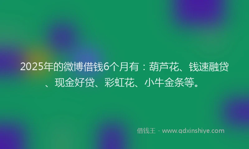 2025年的微博借钱6个月有：葫芦花、钱速融贷、现金好贷、彩虹花、小牛金条等。