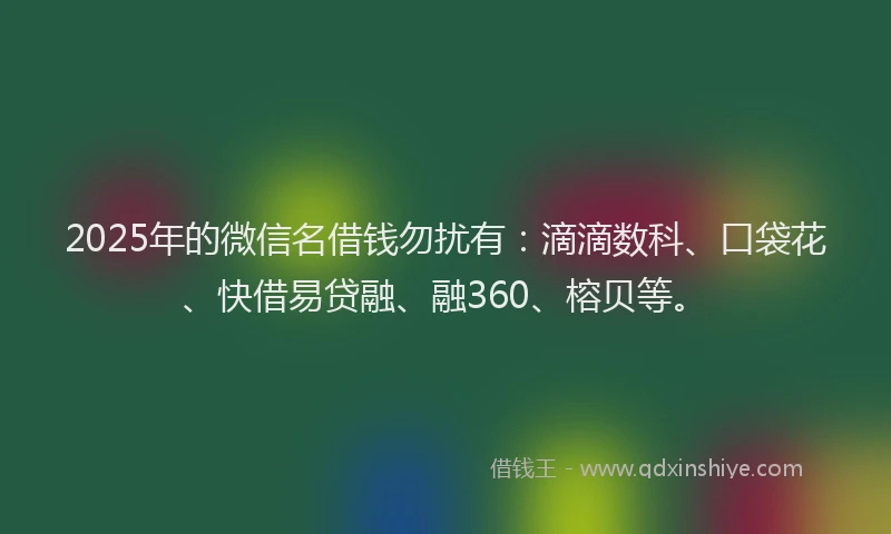 2025年的微信名借钱勿扰有：滴滴数科、口袋花、快借易贷融、融360、榕贝等。