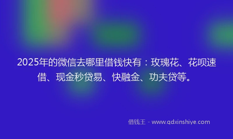2025年的微信去哪里借钱快有：玫瑰花、花呗速借、现金秒贷易、快融金、功夫贷等。