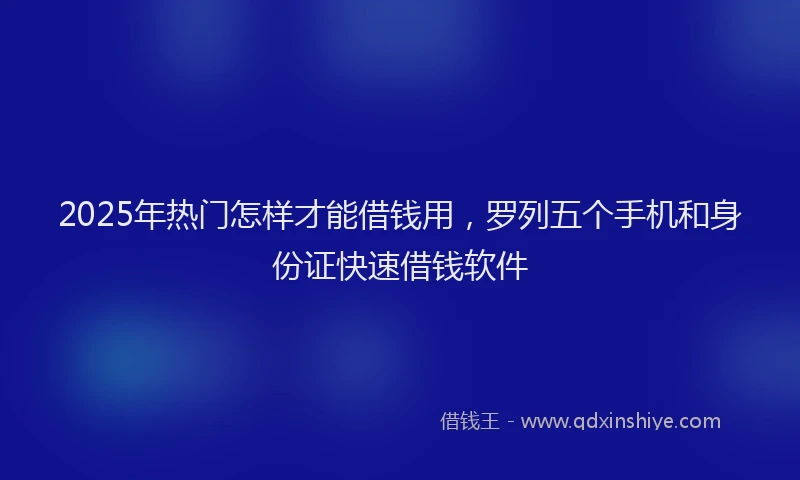 2025年热门怎样才能借钱用，罗列五个手机和身份证快速借钱软件
