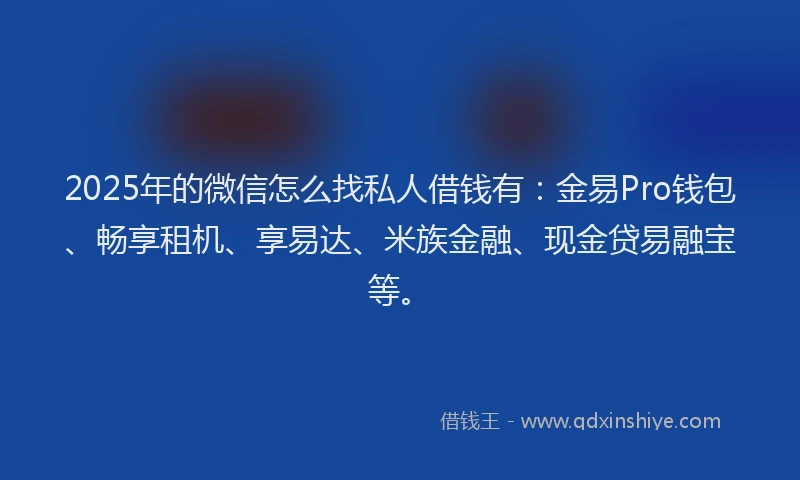 2025年的微信怎么找私人借钱有：金易Pro钱包、畅享租机、享易达、米族金融、现金贷易融宝等。