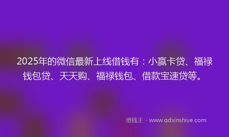 2025年的微信最新上线借钱有：小赢卡贷、福禄钱包贷、天天购、福禄钱包、借款宝速贷等。