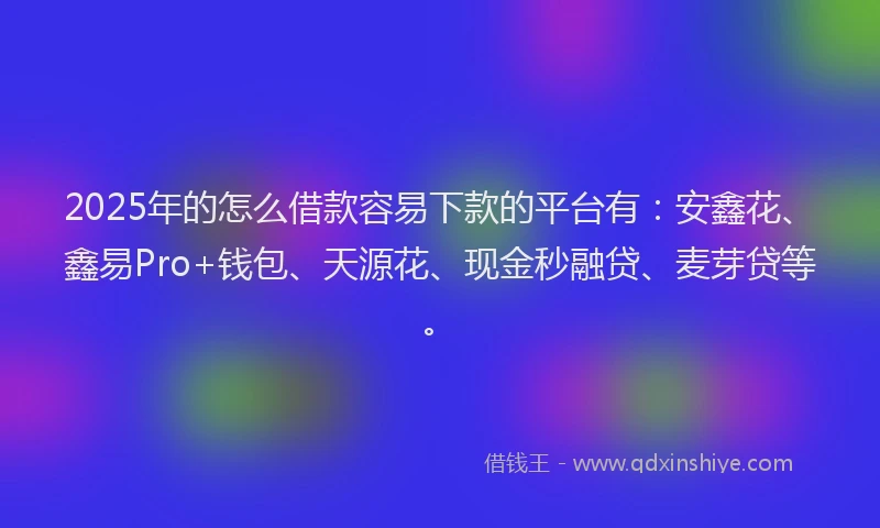 2025年的怎么借款容易下款的平台有：安鑫花、鑫易Pro+钱包、天源花、现金秒融贷、麦芽贷等。