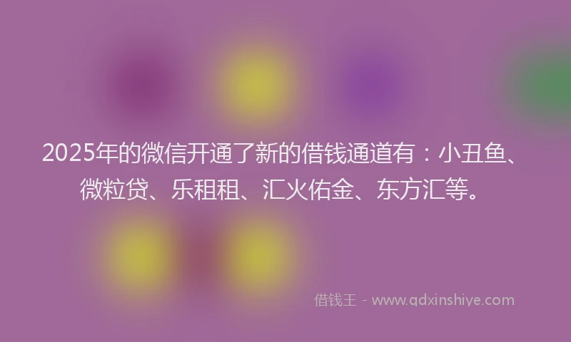 2025年的微信开通了新的借钱通道有：小丑鱼、微粒贷、乐租租、汇火佑金、东方汇等。