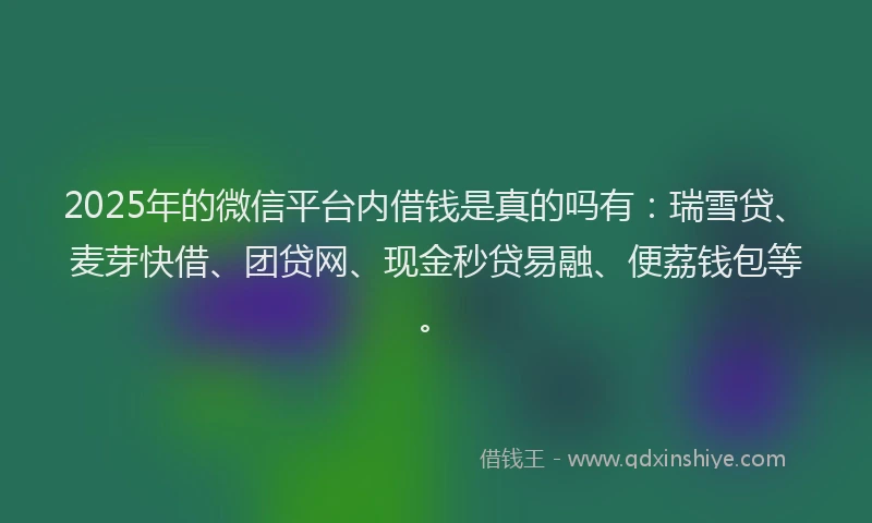 2025年的微信平台内借钱是真的吗有：瑞雪贷、麦芽快借、团贷网、现金秒贷易融、便荔钱包等。