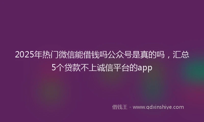 2025年热门微信能借钱吗公众号是真的吗，汇总5个贷款不上诚信平台的app