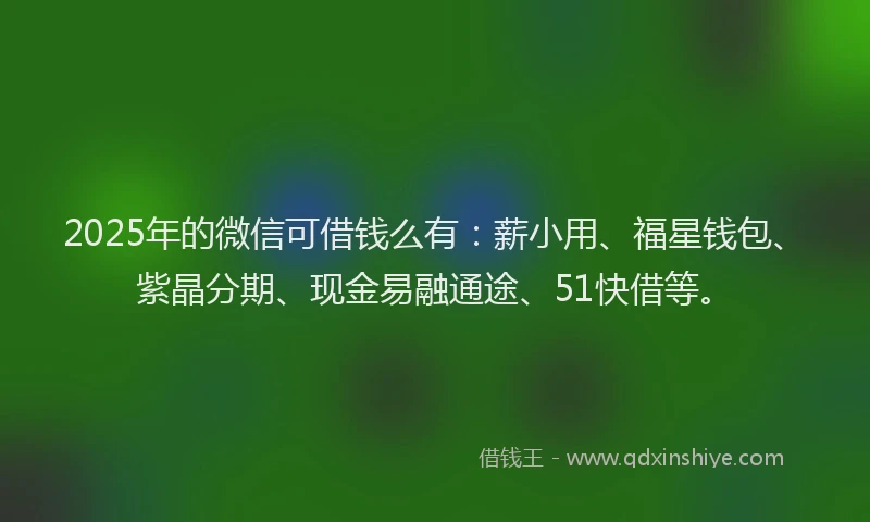 2025年的微信可借钱么有：薪小用、福星钱包、紫晶分期、现金易融通途、51快借等。