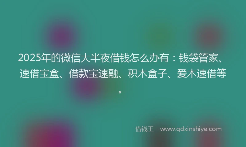 2025年的微信大半夜借钱怎么办有：钱袋管家、速借宝盒、借款宝速融、积木盒子、爱木速借等。
