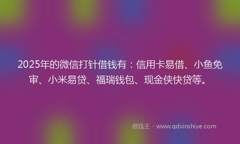 2025年的微信打针借钱有：信用卡易借、小鱼免审、小米易贷、福瑞钱包、现金侠快贷等。