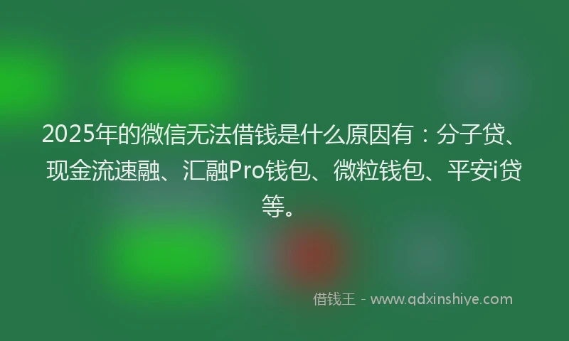 2025年的微信无法借钱是什么原因有：分子贷、现金流速融、汇融Pro钱包、微粒钱包、平安i贷等。