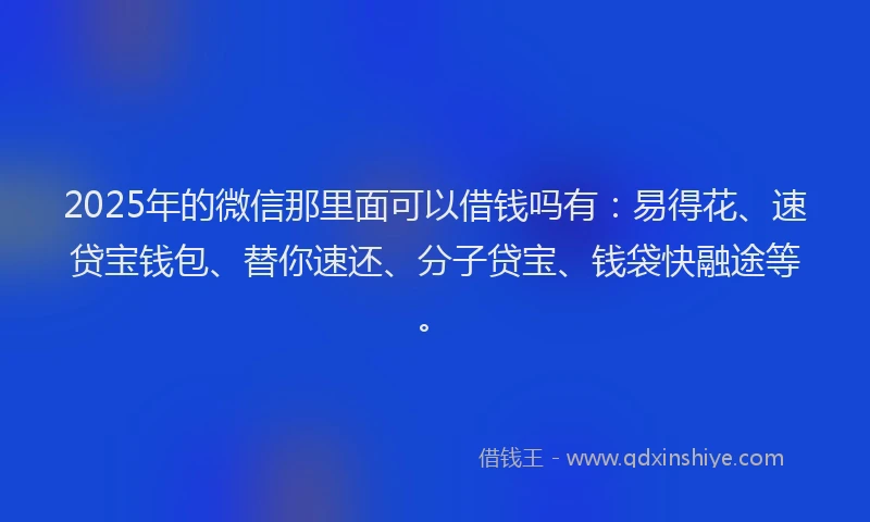 2025年的微信那里面可以借钱吗有:易得花、速贷宝钱包、替你速还、分子贷宝、钱袋快融途等。