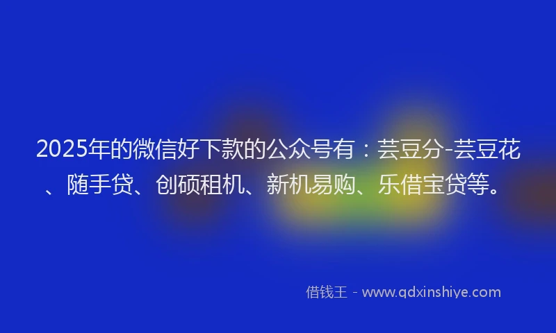 2025年的微信好下款的公众号有：芸豆分-芸豆花、随手贷、创硕租机、新机易购、乐借宝贷等。