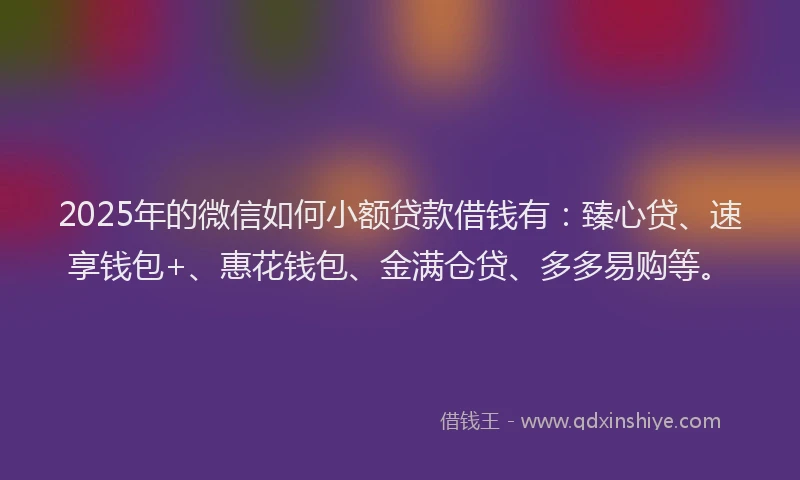2025年的微信如何小额贷款借钱有：臻心贷、速享钱包+、惠花钱包、金满仓贷、多多易购等。