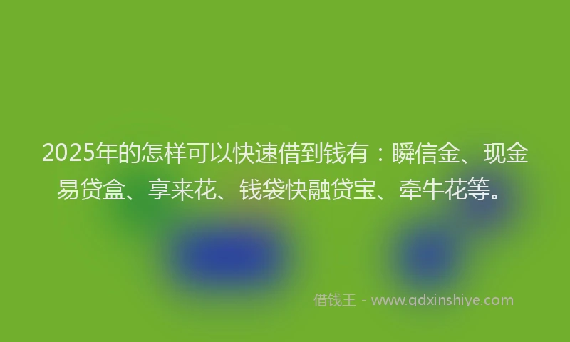 2025年的怎样可以快速借到钱有：瞬信金、现金易贷盒、享来花、钱袋快融贷宝、牵牛花等。