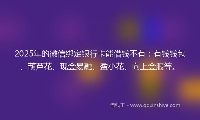 2025年的微信绑定银行卡能借钱不有：有钱钱包、葫芦花、现金易融、盈小花、向上金服等。