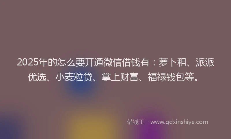 2025年的怎么要开通微信借钱有：萝卜租、派派优选、小麦粒贷、掌上财富、福禄钱包等。