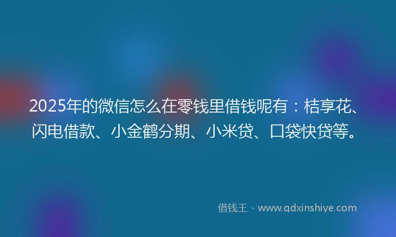 2025年的微信怎么在零钱里借钱呢有：桔享花、闪电借款、小金鹤分期、小米贷、口袋快贷等。