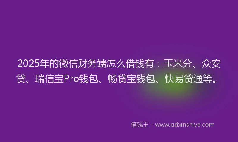 2025年的微信财务端怎么借钱有：玉米分、众安贷、瑞信宝Pro钱包、畅贷宝钱包、快易贷通等。