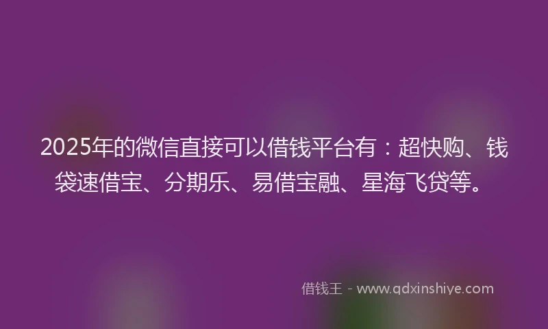 2025年的微信直接可以借钱平台有：超快购、钱袋速借宝、分期乐、易借宝融、星海飞贷等。