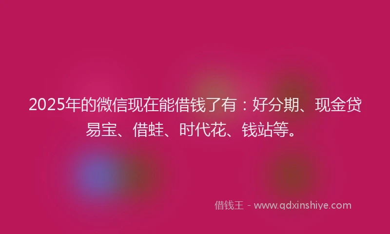 2025年的微信现在能借钱了有：好分期、现金贷易宝、借蛙、时代花、钱站等。