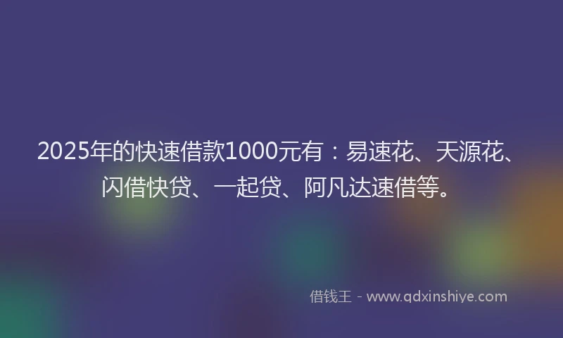 2025年的快速借款1000元有：易速花、天源花、闪借快贷、一起贷、阿凡达速借等。