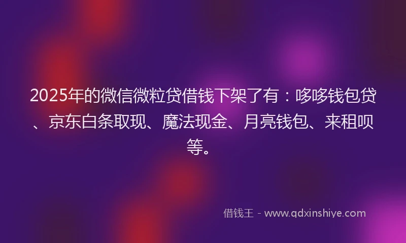 2025年的微信微粒贷借钱下架了有：哆哆钱包贷、京东白条取现、魔法现金、月亮钱包、来租呗等。