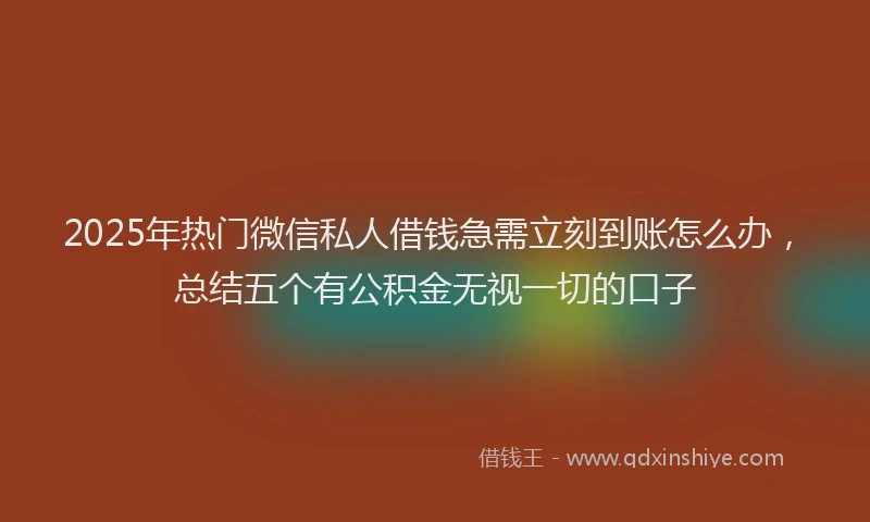 2025年热门微信私人借钱急需立刻到账怎么办,总结五个有公积金无视一切的口子