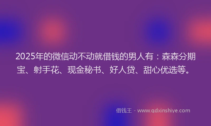 2025年的微信动不动就借钱的男人有：森森分期宝、射手花、现金秘书、好人贷、甜心优选等。