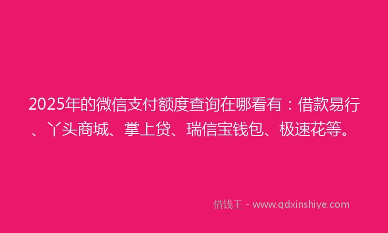 2025年的微信支付额度查询在哪看有：借款易行、丫头商城、掌上贷、瑞信宝钱包、极速花等。