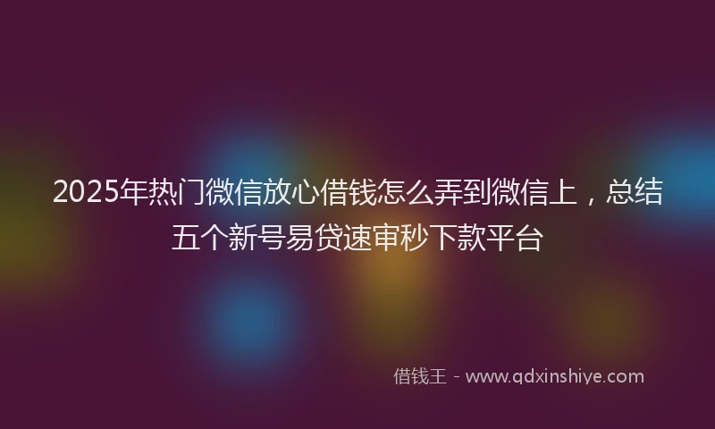 2025年热门微信放心借钱怎么弄到微信上，总结五个新号易贷速审秒下款平台