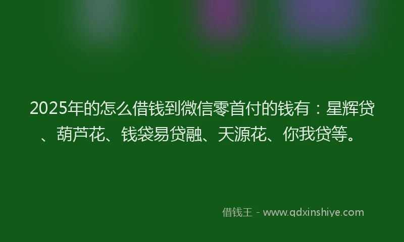 2025年的怎么借钱到微信零首付的钱有：星辉贷、葫芦花、钱袋易贷融、天源花、你我贷等。