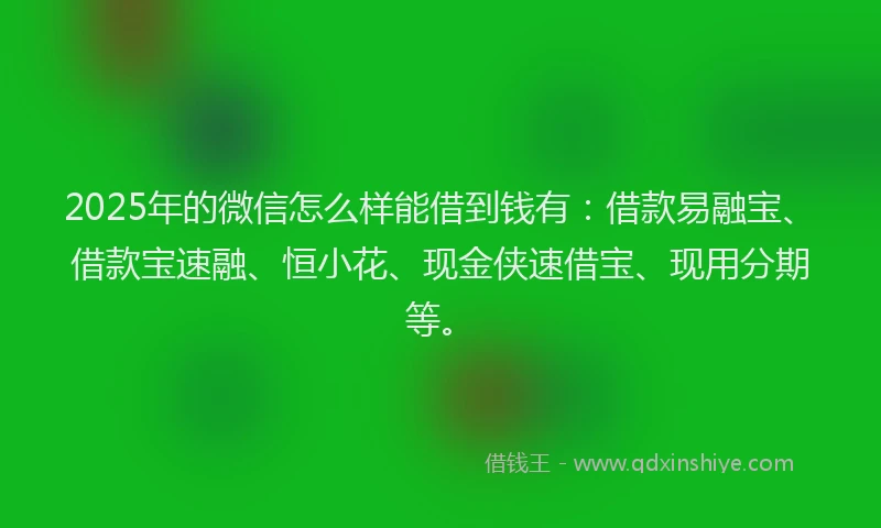2025年的微信怎么样能借到钱有：借款易融宝、借款宝速融、恒小花、现金侠速借宝、现用分期等。