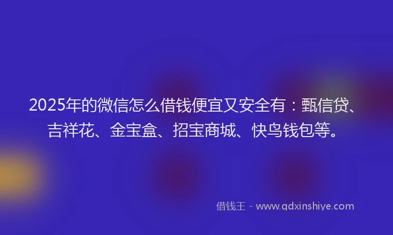 2025年的微信怎么借钱便宜又安全有：甄信贷、吉祥花、金宝盒、招宝商城、快鸟钱包等。