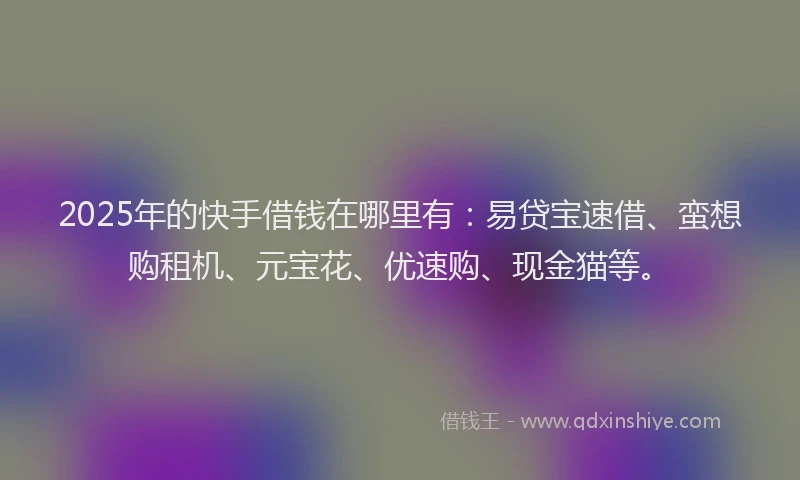 2025年的快手借钱在哪里有：易贷宝速借、蛮想购租机、元宝花、优速购、现金猫等。