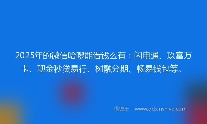 2025年的微信哈啰能借钱么有：闪电通、玖富万卡、现金秒贷易行、树融分期、畅易钱包等。