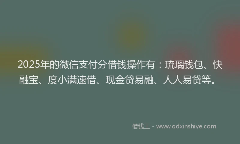 2025年的微信支付分借钱操作有：琉璃钱包、快融宝、度小满速借、现金贷易融、人人易贷等。