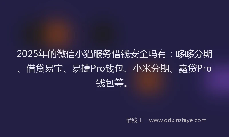 2025年的微信小猫服务借钱安全吗有：哆哆分期、借贷易宝、易捷Pro钱包、小米分期、鑫贷Pro钱包等。