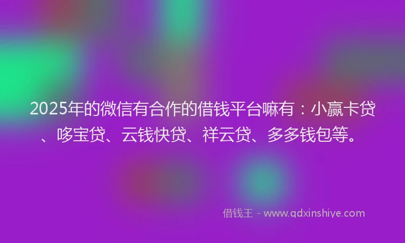 2025年的微信有合作的借钱平台嘛有：小赢卡贷、哆宝贷、云钱快贷、祥云贷、多多钱包等。
