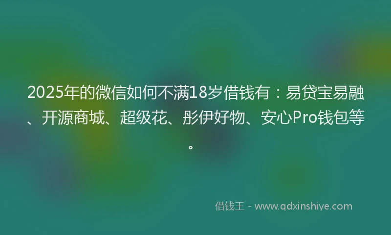 2025年的微信如何不满18岁借钱有：易贷宝易融、开源商城、超级花、彤伊好物、安心Pro钱包等。