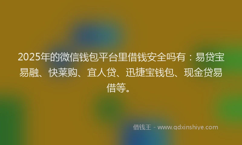 2025年的微信钱包平台里借钱安全吗有:易贷宝易融、快莱购、宜人贷、迅捷宝钱包、现金贷易借等。