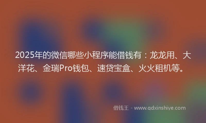 2025年的微信哪些小程序能借钱有：龙龙用、大洋花、金瑞Pro钱包、速贷宝盒、火火租机等。