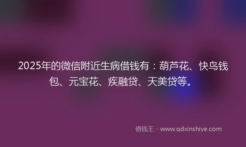 2025年的微信附近生病借钱有：葫芦花、快鸟钱包、元宝花、疾融贷、天美贷等。