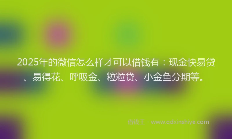 2025年的微信怎么样才可以借钱有：现金快易贷、易得花、呼吸金、粒粒贷、小金鱼分期等。